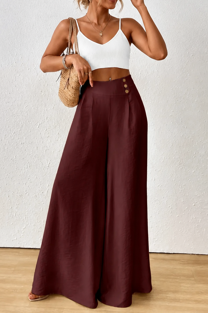 Draperie High-Waisted Pleated Wide-Leg Trousers - Elena Harper