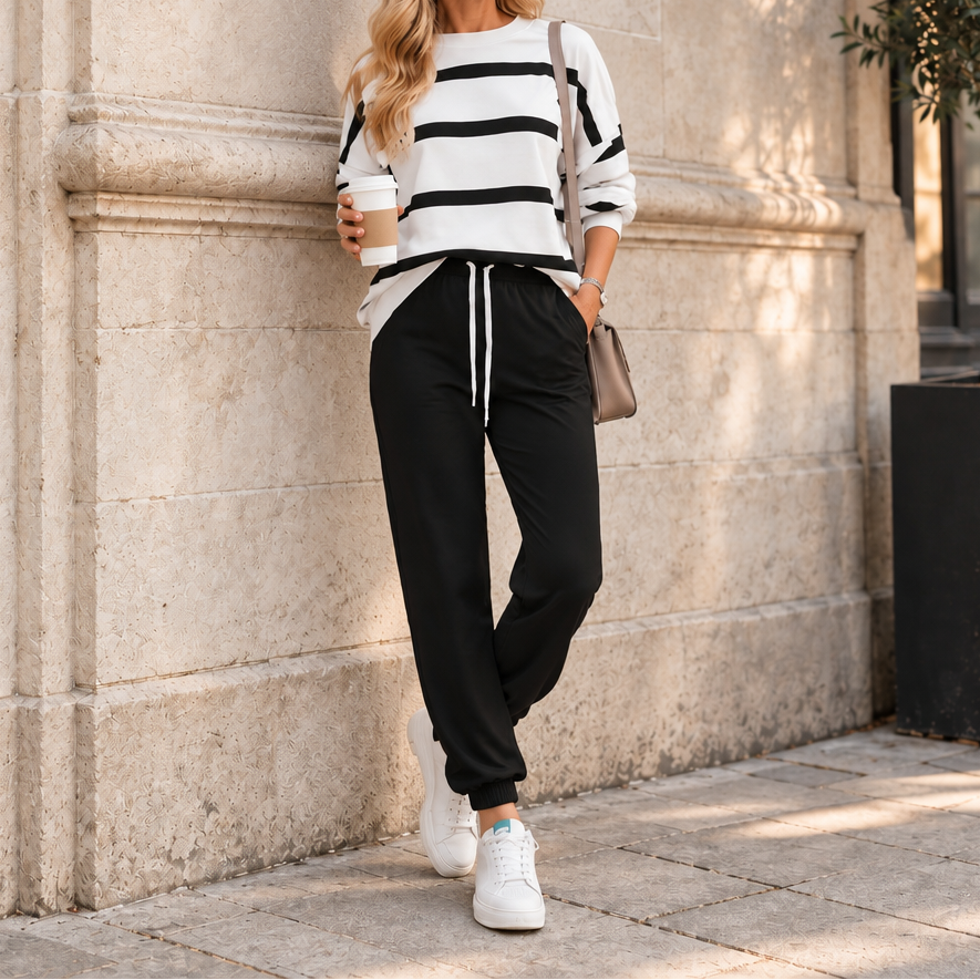 Effortlyn Striped Two-Piece Jogger Set - Elena Harper