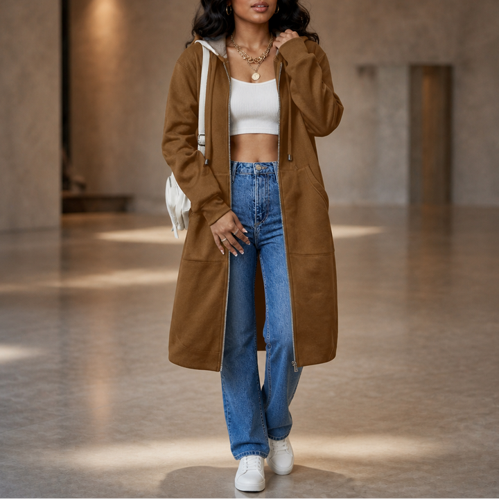 Cozyline Fleece-Lined Tunic-Length Zip-Up Hoodie - Elena Harper
