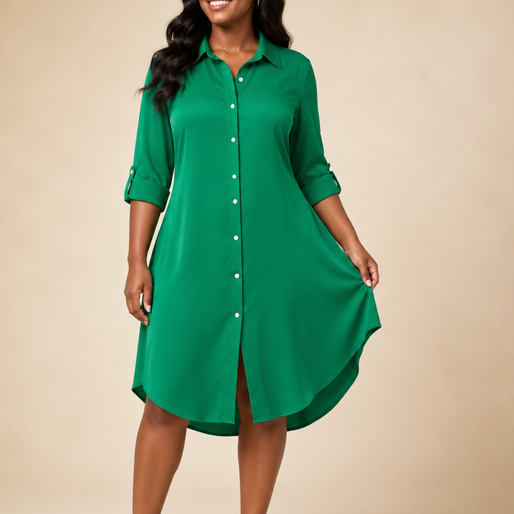 Drapeelle Satin Button-Front Shirt Dress - Elena Harper