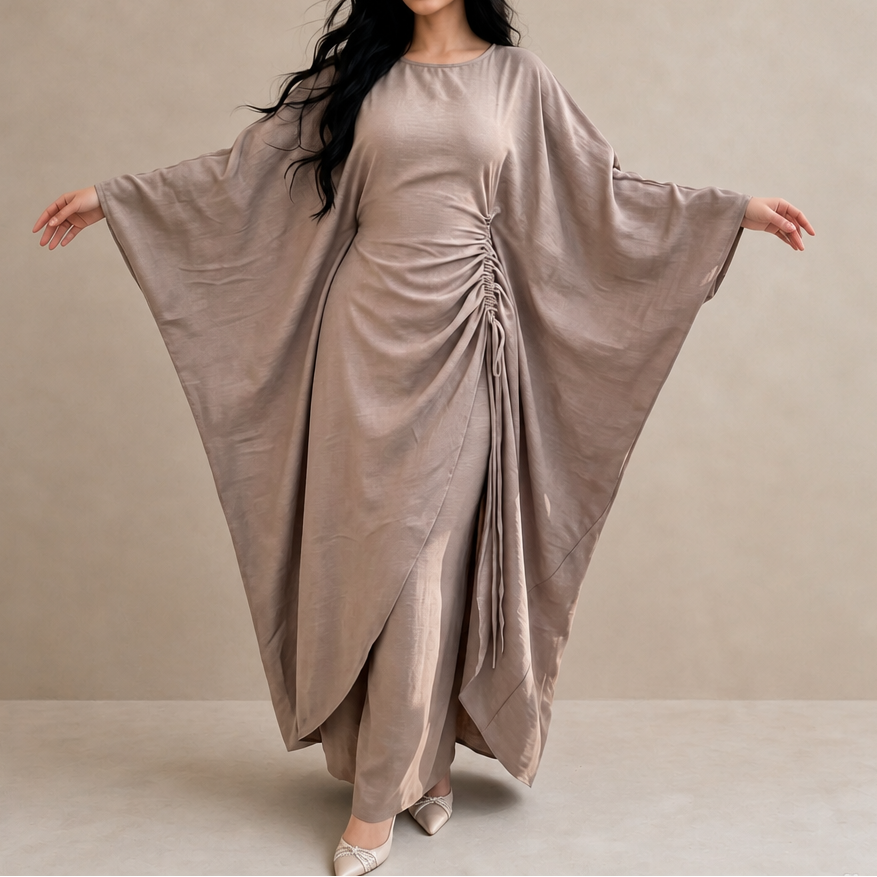 Cinchara Ruched Waist Batwing Kaftan Two-Piece Set - Elena Harper