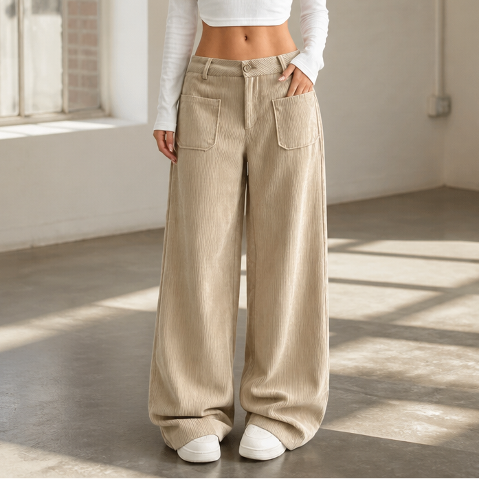 Cordelle High-Waisted Stretch Corduroy Wide-Leg Trousers - Elena Harper