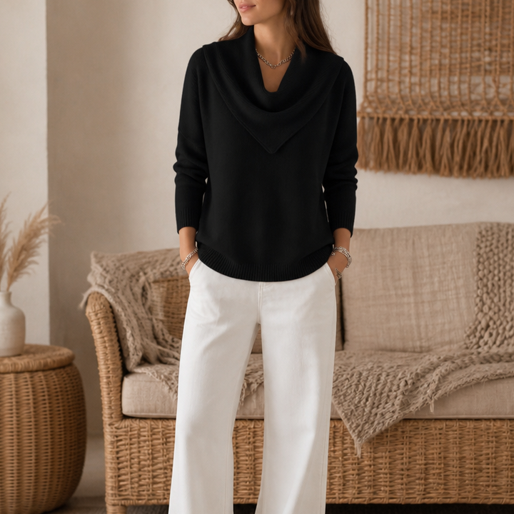 Collarvie Draped Open-Collar Cowl Neck Sweater - Elena Harper