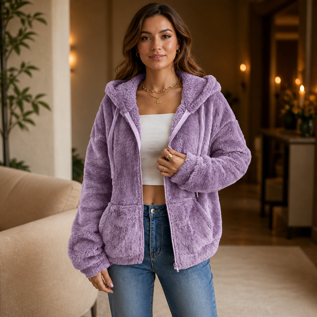 Cloudhug Hooded Plush Zip-Up Jacket - Elena Harper