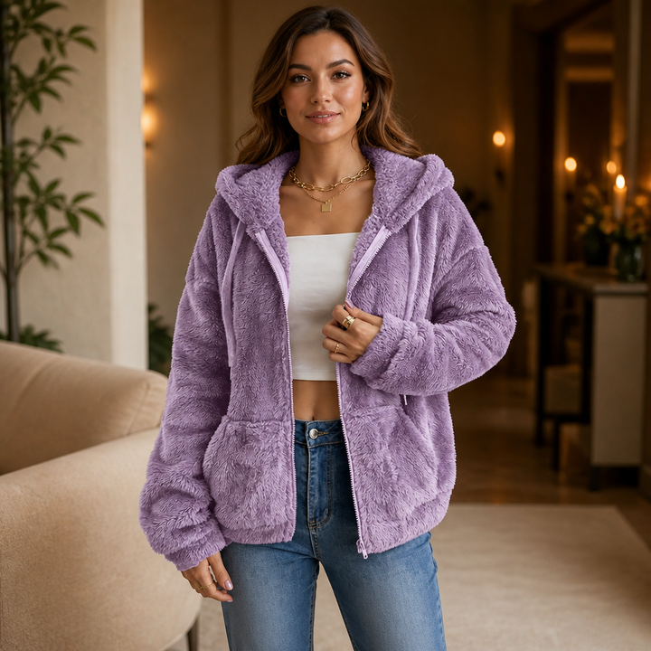 Cloudhug Hooded Plush Zip-Up Jacket - Elena Harper