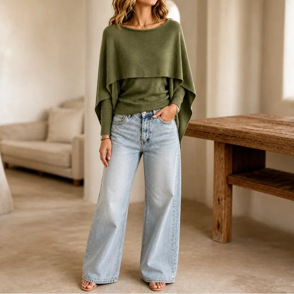 Druni Chic Layered Cape-Shoulder Knit Top - Elena Harper