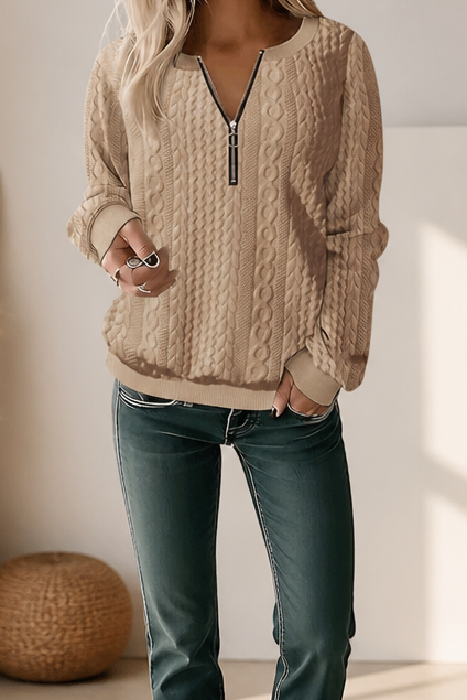 Cabelyn Embossed Cable-Knit Half-Zip Pullover - Elena Harper