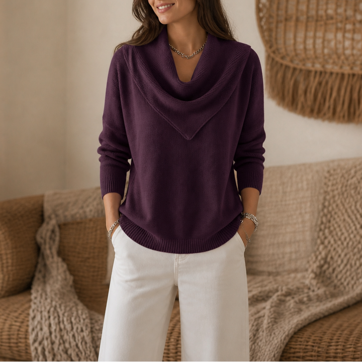 Collarvie Draped Open-Collar Cowl Neck Sweater - Elena Harper