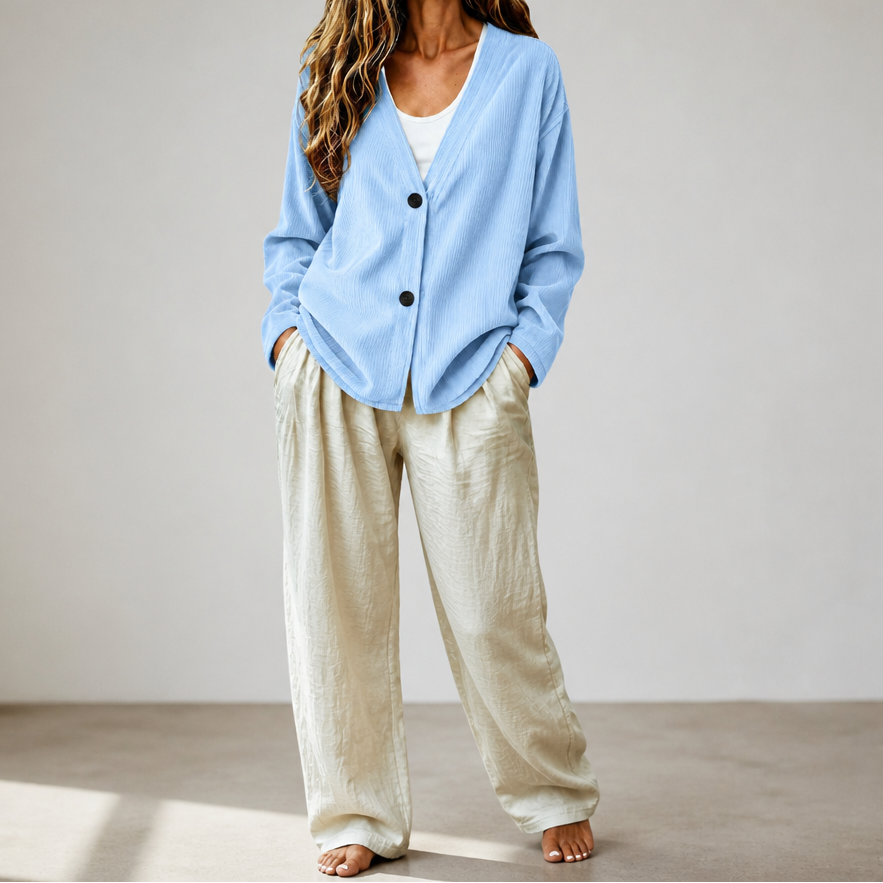 Corabelle Rib Open-Front V-Neck Cardigan - Elena Harper