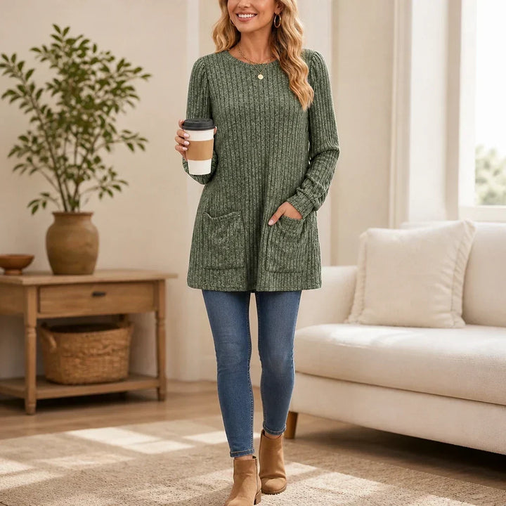 Cozy Rib Ribbed Knit Tunic With Pockets - Elena Harper