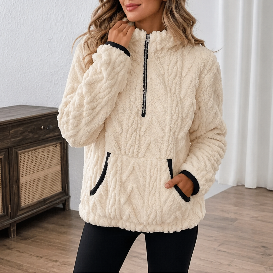 Women's Polar Fleece Half-Zip Sweater with Kangaroo Pocket, view 9 - Elena Harper