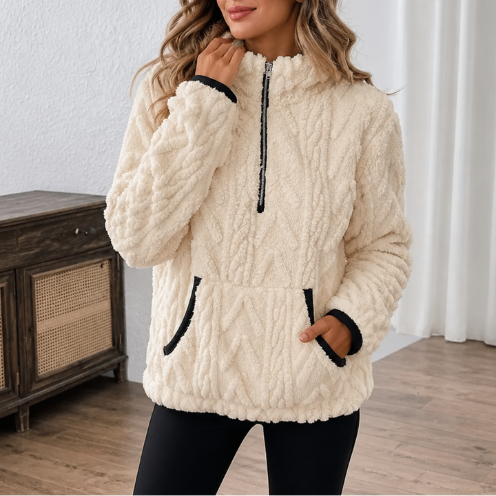 Women's Polar Fleece Half-Zip Sweater with Kangaroo Pocket, view 9 - Elena Harper