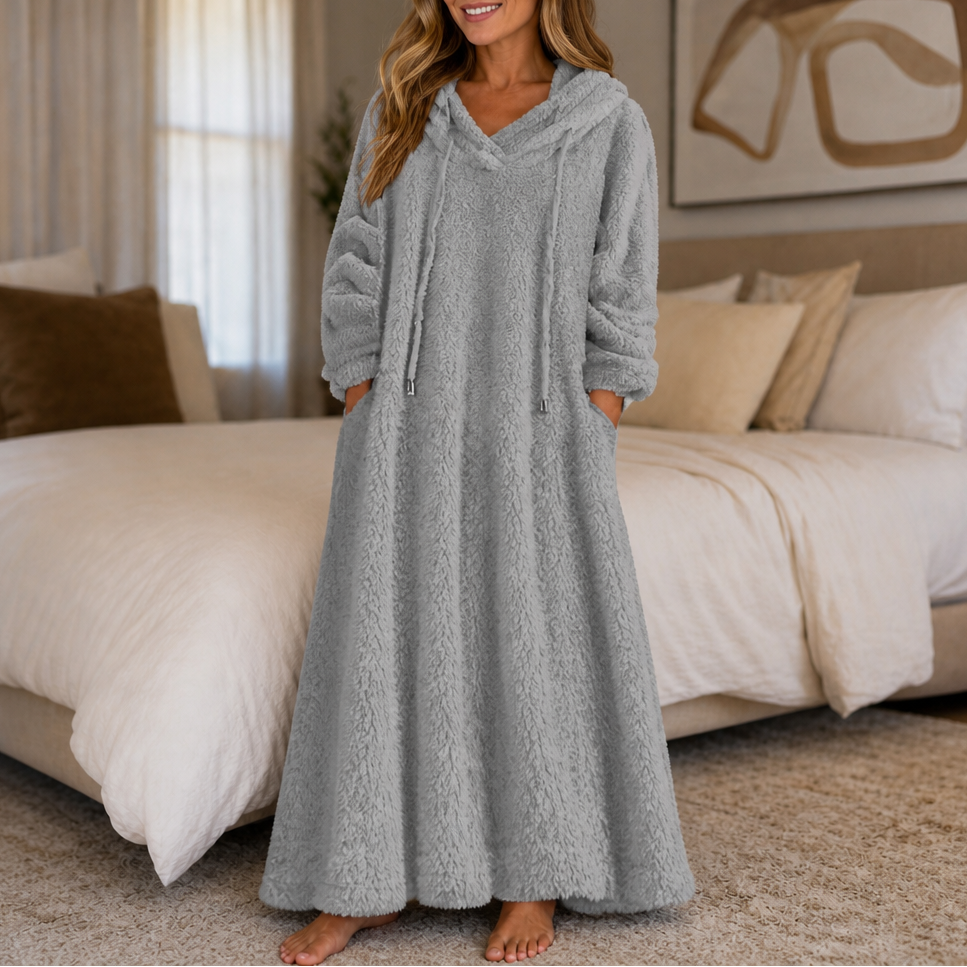 Coziya Hooded Plush Fleece Maxi Robe Dress - Elena Harper