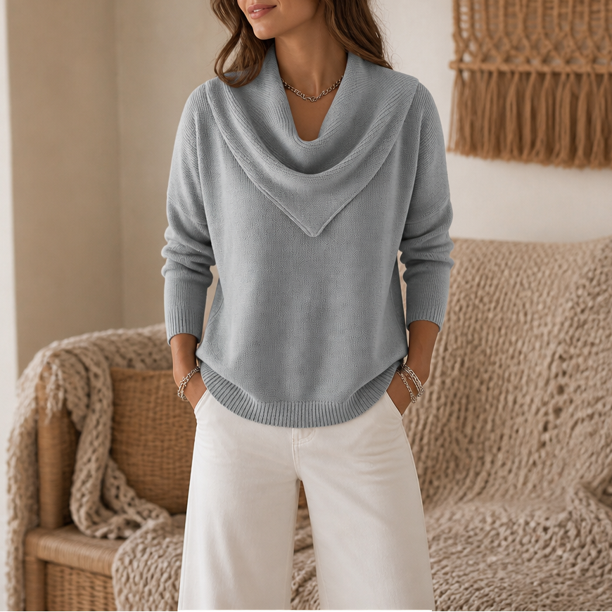 Collarvie Draped Open-Collar Cowl Neck Sweater - Elena Harper