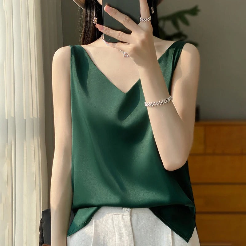 Sleeveless Satin Silk Top – Avérine
