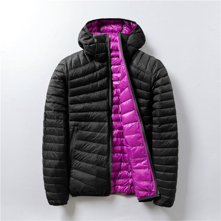 Ultra-Lightweight Hooded Down Jacket for Women – Warm Reversible Polyester Coat