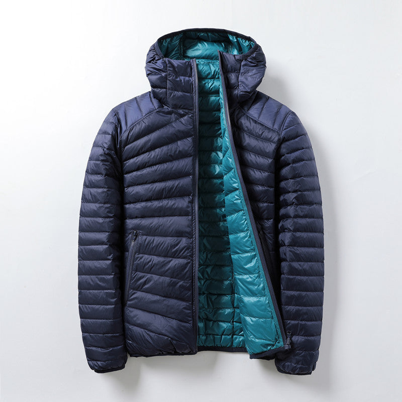 Ultra-Lightweight Hooded Down Jacket for Women – Warm Reversible Polyester Coat
