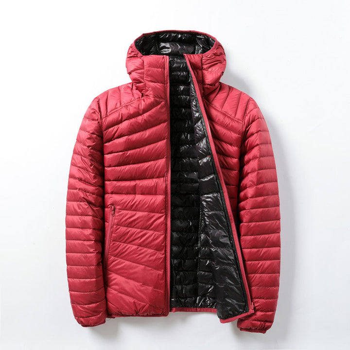 Ultra-Lightweight Hooded Down Jacket for Women – Warm Reversible Polyester Coat