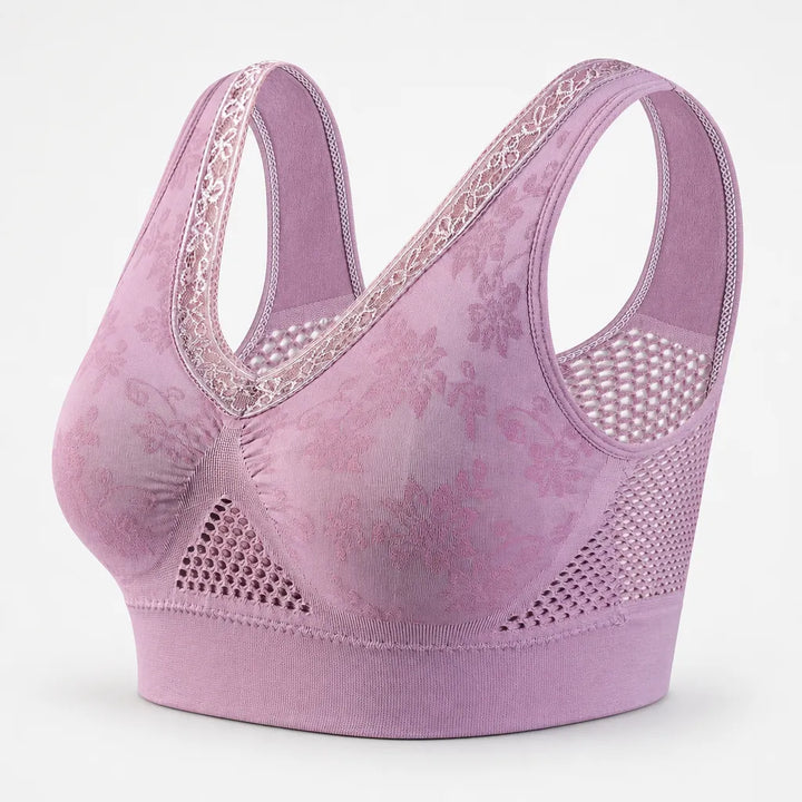 Aluvelle Wireless Lift Bra with Breathable Mesh & Lace-look V-Neck - Elena Harper
