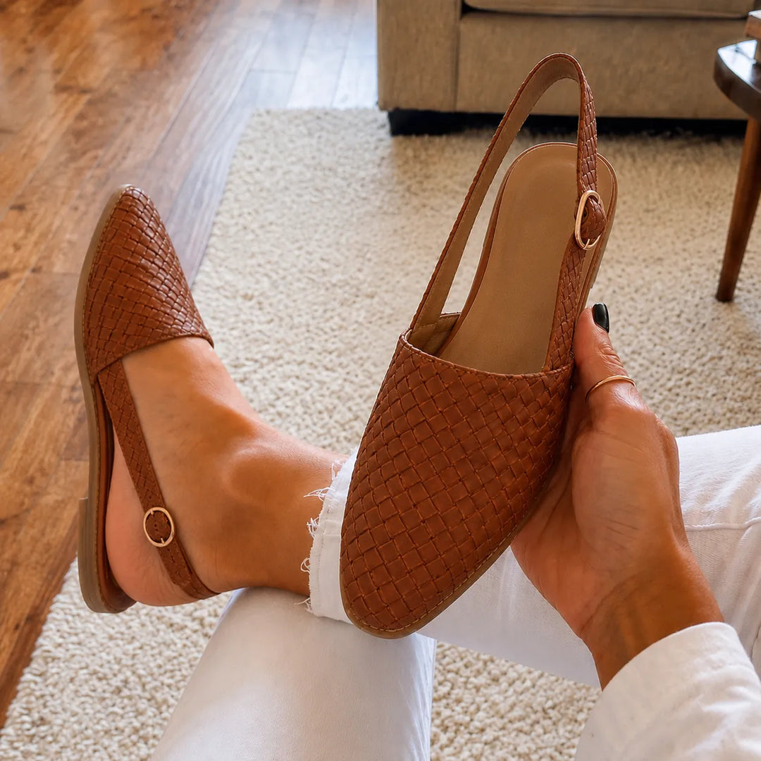 Aurora Woven Leather-Look Slingback Flats for Women - Elena Harper