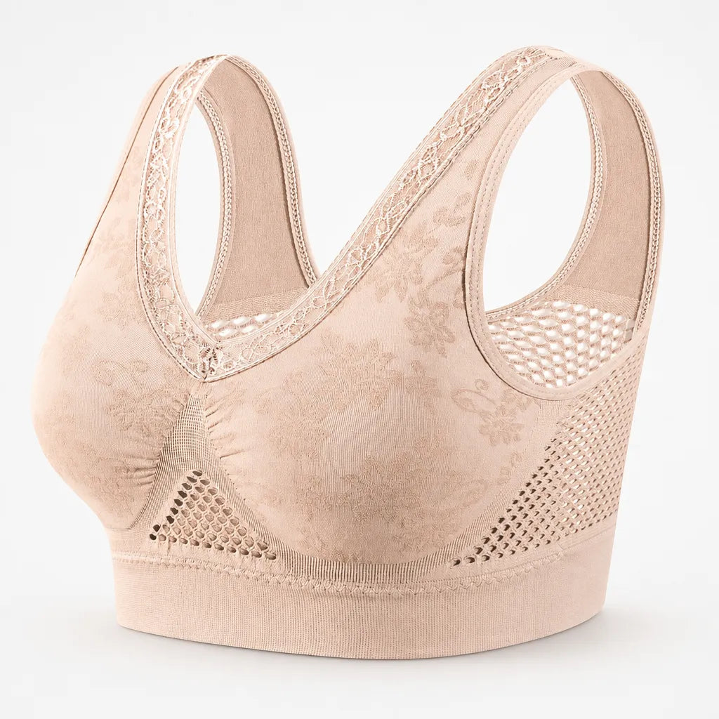 Aluvelle Wireless Lift Bra with Breathable Mesh & Lace-look V-Neck - Elena Harper