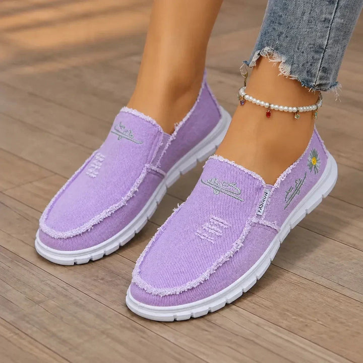Breeza Women's Distressed Canvas Slip-On Loafers with Frayed Edges - Elena Harper
