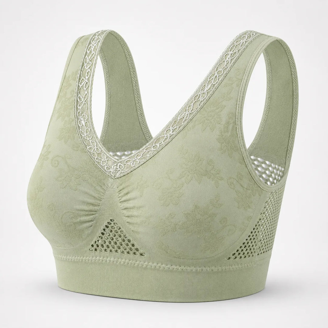 Aluvelle Wireless Lift Bra with Breathable Mesh & Lace-look V-Neck - Elena Harper