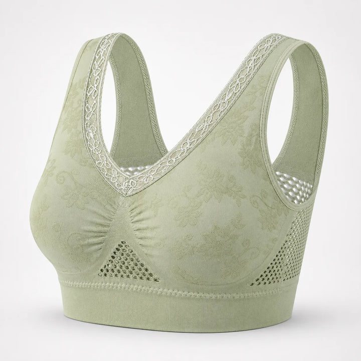 Aluvelle Wireless Lift Bra with Breathable Mesh & Lace-look V-Neck - Elena Harper