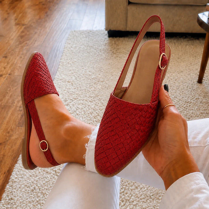 Aurora Woven Leather-Look Slingback Flats for Women - Elena Harper