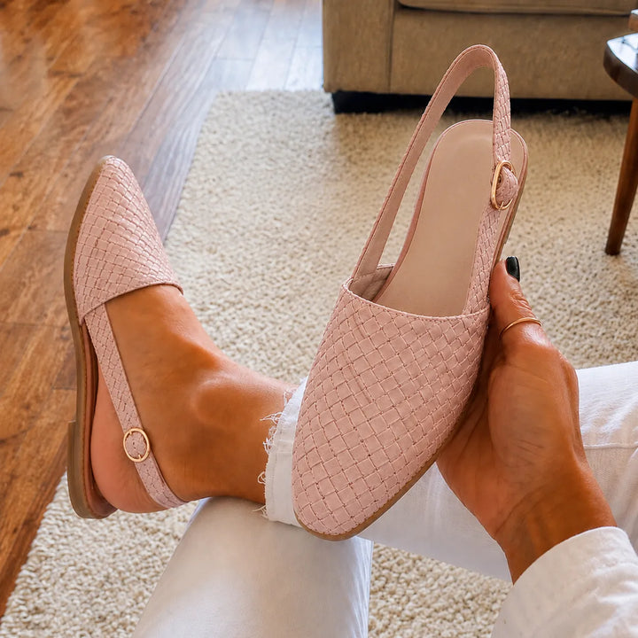 Aurora Woven Leather-Look Slingback Flats for Women - Elena Harper