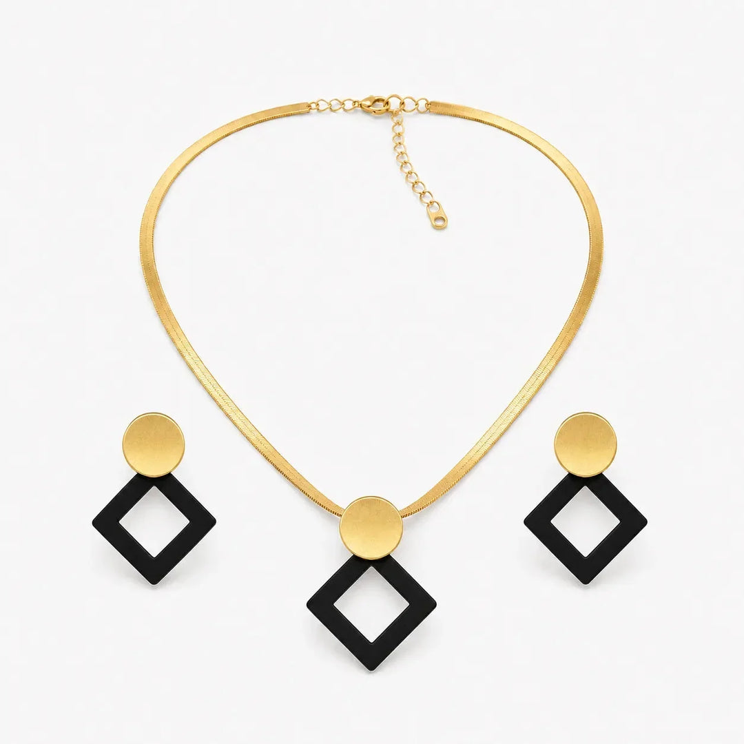 Aurenza Gold necklace and earring set, textured medallion, flat snake chain - Elena Harper