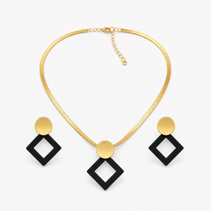 Aurenza Gold necklace and earring set, textured medallion, flat snake chain - Elena Harper