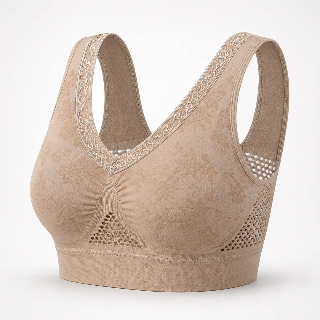 Aluvelle Wireless Lift Bra with Breathable Mesh & Lace-look V-Neck - Elena Harper