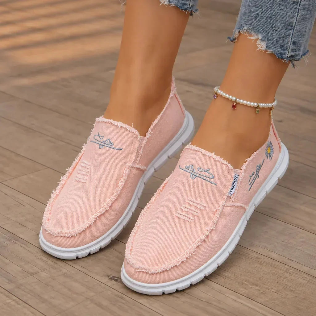 Breeza Women's Distressed Canvas Slip-On Loafers with Frayed Edges - Elena Harper