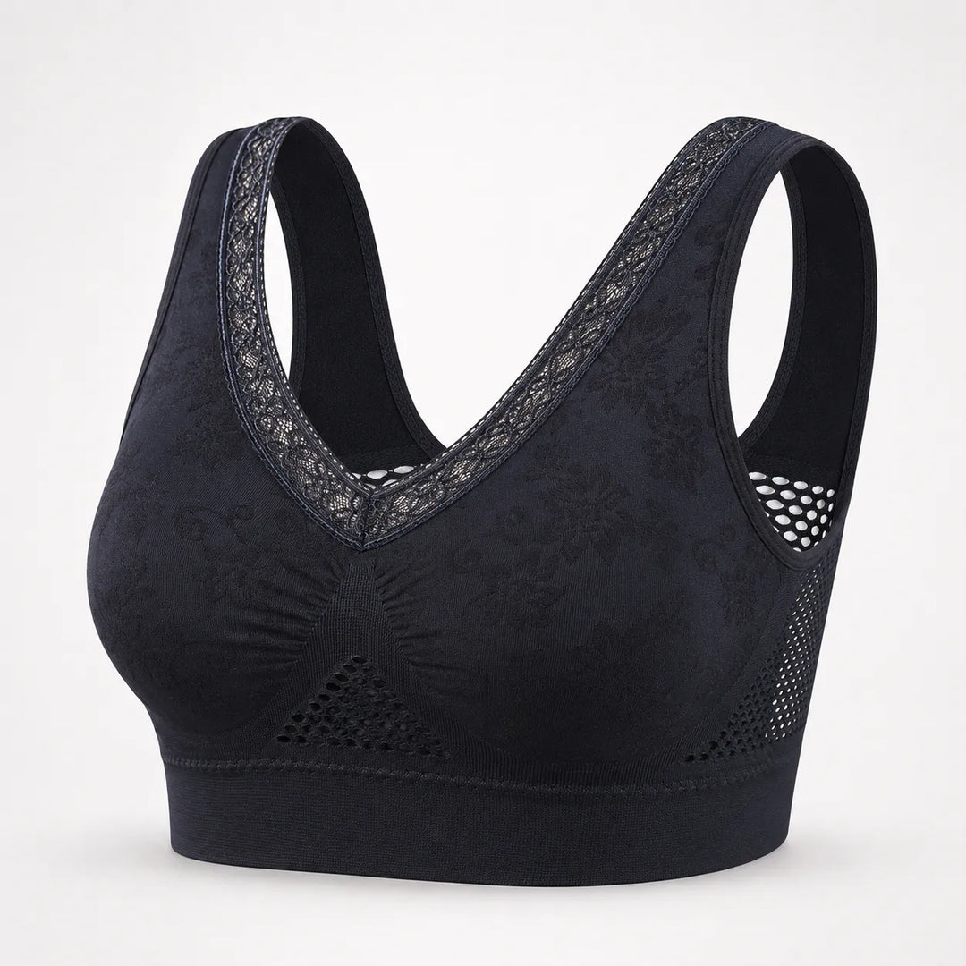 Aluvelle Wireless Lift Bra with Breathable Mesh & Lace-look V-Neck - Elena Harper