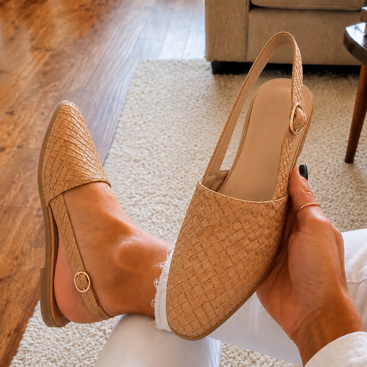 Aurora Woven Leather-Look Slingback Flats for Women - Elena Harper