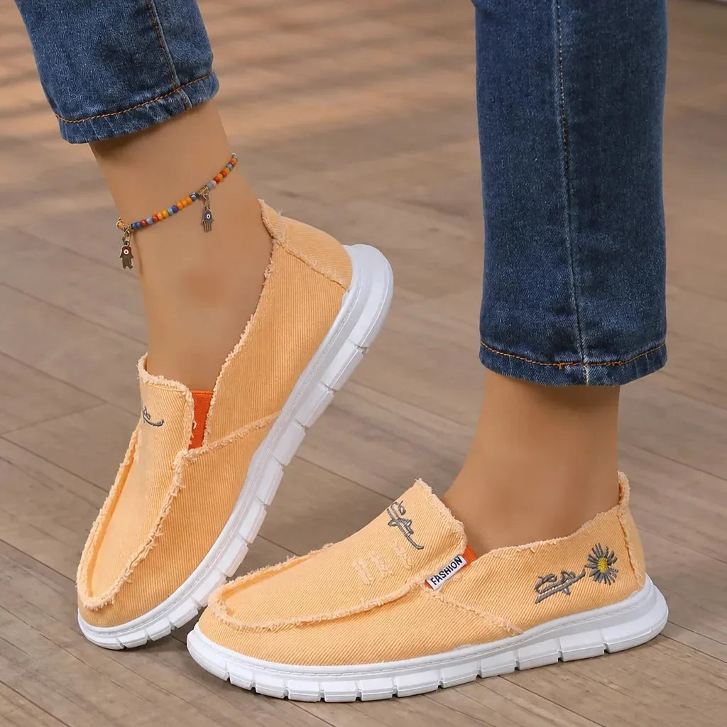 Breeza Women's Distressed Canvas Slip-On Loafers with Frayed Edges - Elena Harper