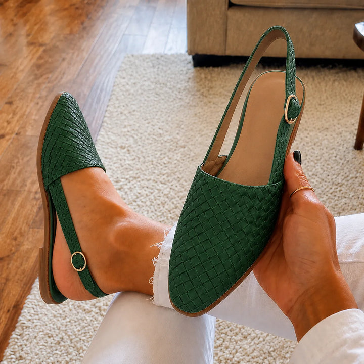 Aurora Woven Leather-Look Slingback Flats for Women - Elena Harper
