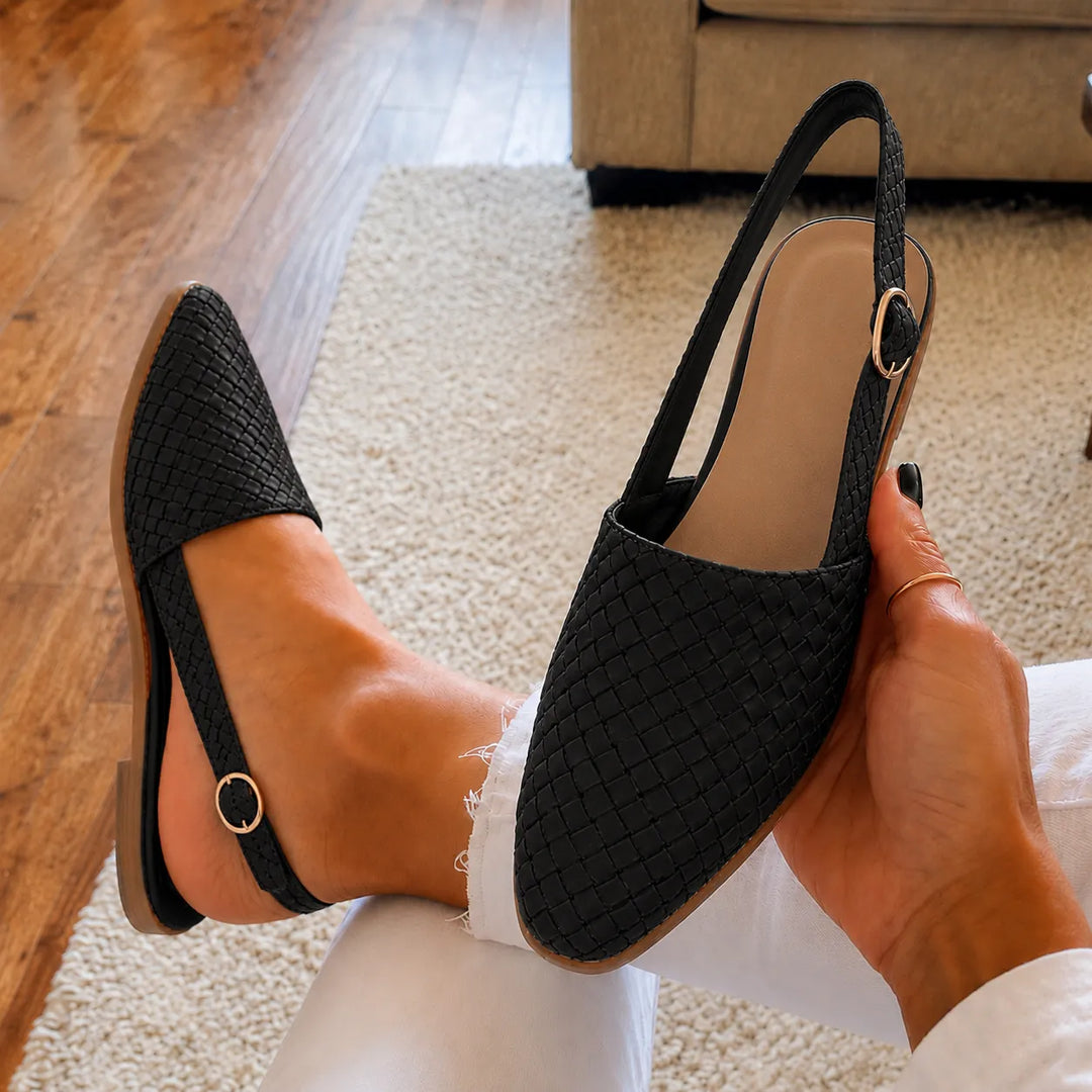Aurora Woven Leather-Look Slingback Flats for Women - Elena Harper