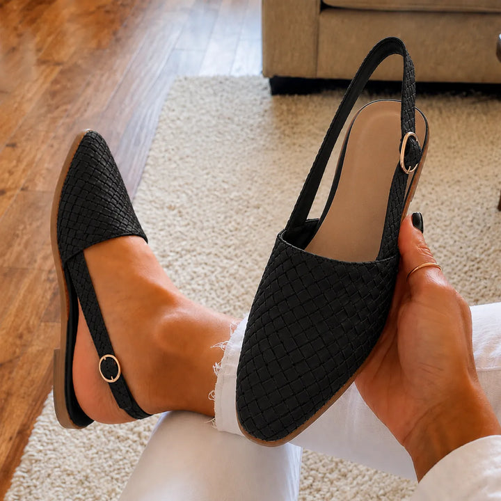 Aurora Woven Leather-Look Slingback Flats for Women - Elena Harper
