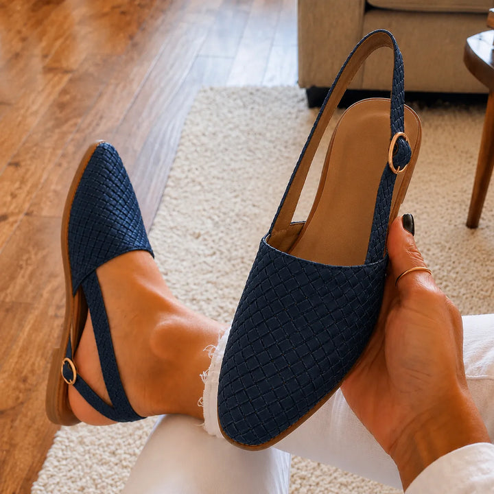 Aurora Woven Leather-Look Slingback Flats for Women - Elena Harper