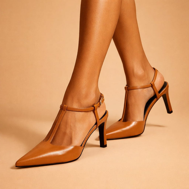 Ladies' Leather T-Strap Heels with Slingback
