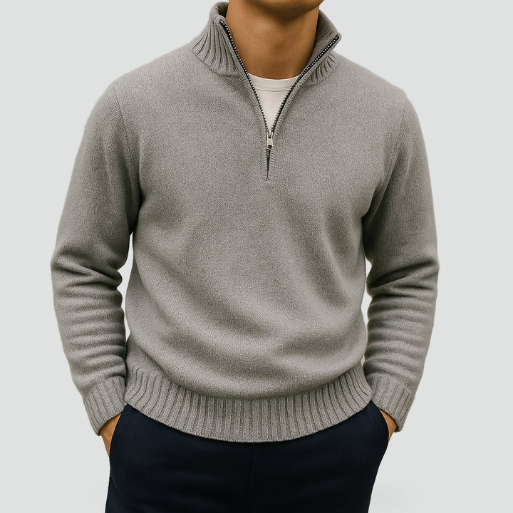 Refined Half-Zip Sweater with Stand-Up Collar for Men