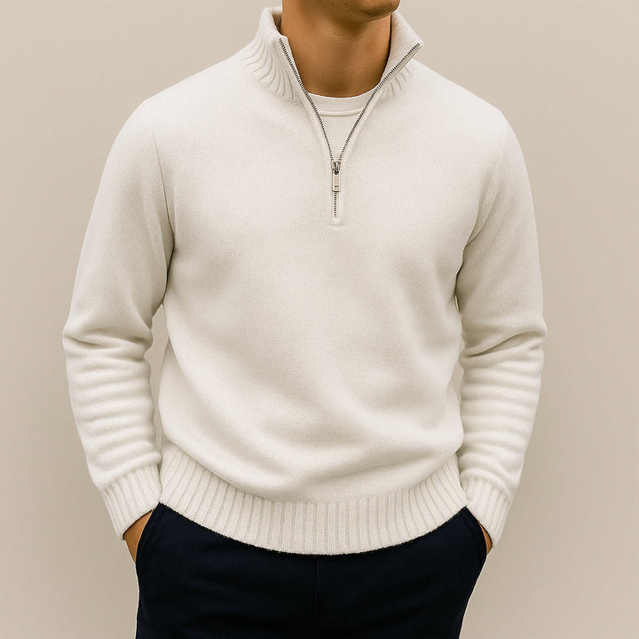 Refined Half-Zip Sweater with Stand-Up Collar for Men
