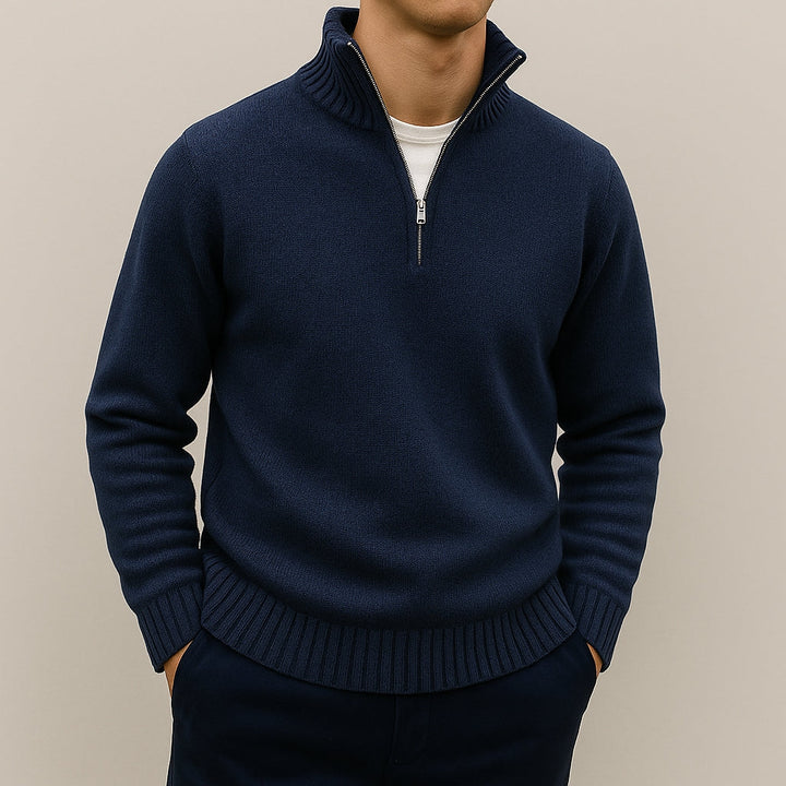 Refined Half-Zip Sweater with Stand-Up Collar for Men