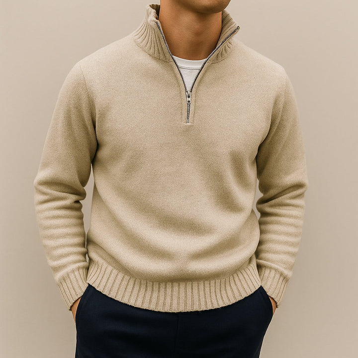 Refined Half-Zip Sweater with Stand-Up Collar for Men