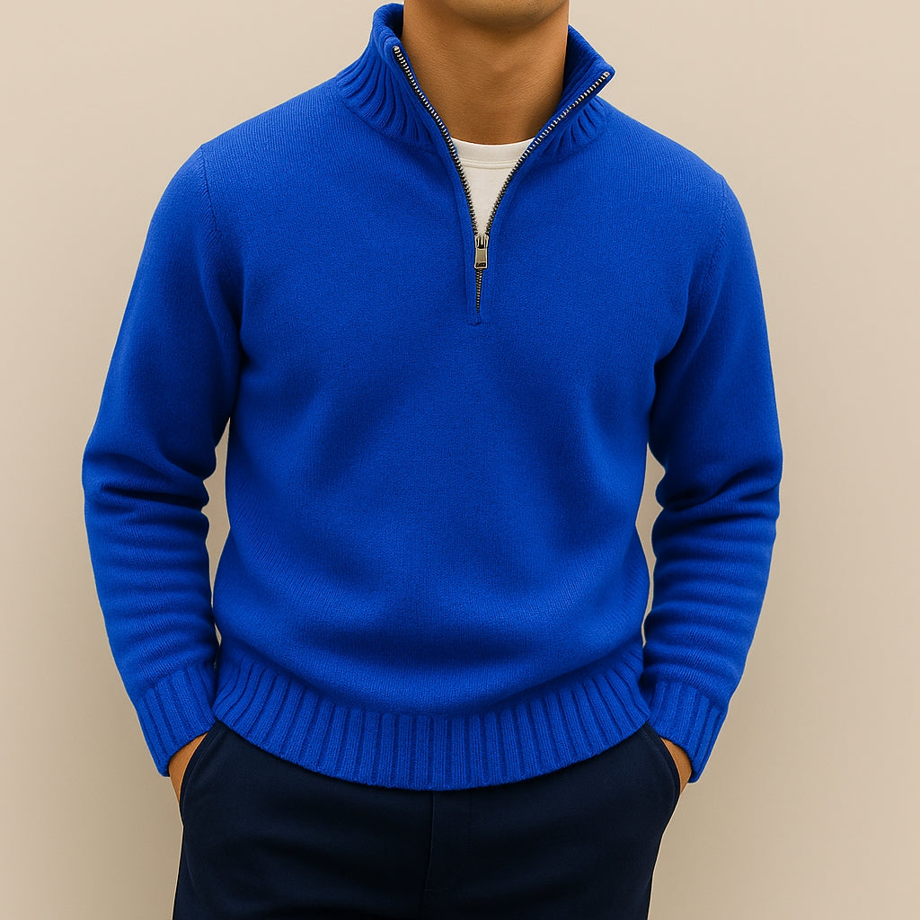 Refined Half-Zip Sweater with Stand-Up Collar for Men