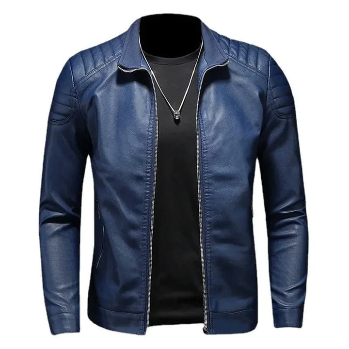 Men's Leather Effect Jacket with High Collar
