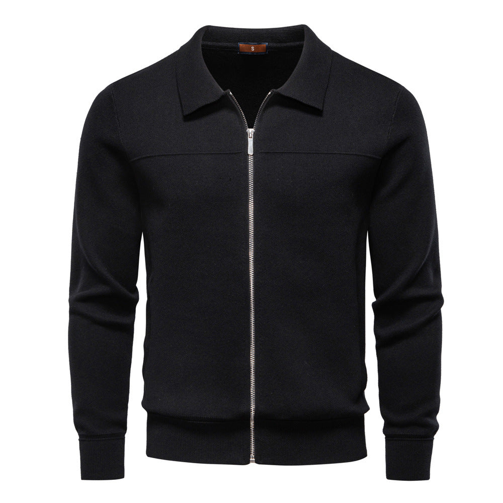 Men's Zip-Up Knit Jacket with Shirt Collar