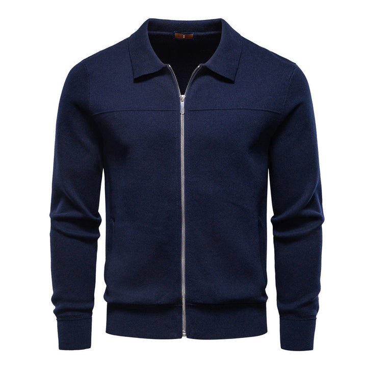 Men's Zip-Up Knit Jacket with Shirt Collar